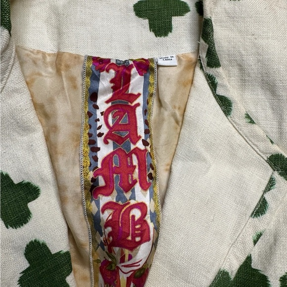💚 L.A.M.B. by Gwen Stefani Linen Belted Blazer 8 🌿 Clover Print Designer Chic 💚 - Picture 4 of 10